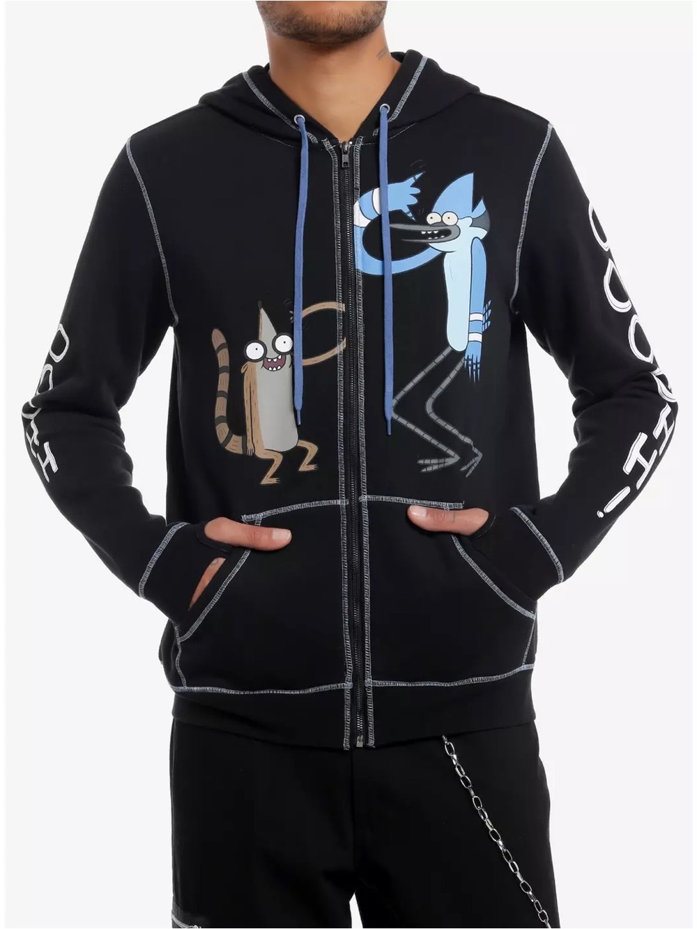 L Regular Show Cartoon Network Zip Up Hoodie Jacket Mordecai Rigby Hot Topic